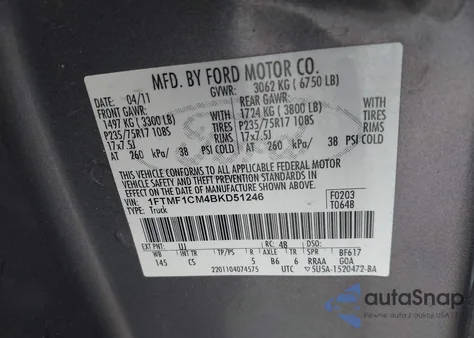 2011 Ford F-150 Xl z USA, uszkodzony, nr VIN 1FTMF1CM4BKD51246